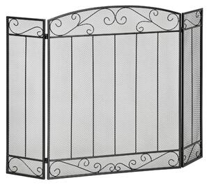 Parascintille Caminetto con 3 Pannelli Pieghevoli in Metallo e Acciaio Nero 105x1.6x80.5cm