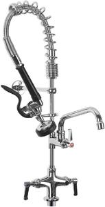 Rubinetto da cucina con doccetta - Rubinetto professionale - Risciacquo efficiente - Due maniglie - Altezza 27 pollici - Cromo