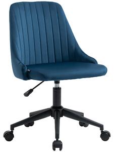 Sedia da Ufficio in Velluto Blu con Altezza Regolabile, Sedia Ergonomica Girevole a 360° e Ruote, 50x58x77-87cm