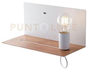 Applique a parete flash bianca con mensola color legno e usb 2a 1 l