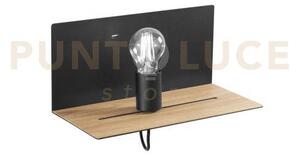 Applique a parete flash nera con mensola color legno e usb 2a usb 1