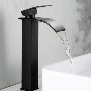 Rubinetto per lavabo nero - Rubinetto per bagno - Per far scorrere l'acqua - Bocchetta a cascata - Attacco standard G1/2 - Nero