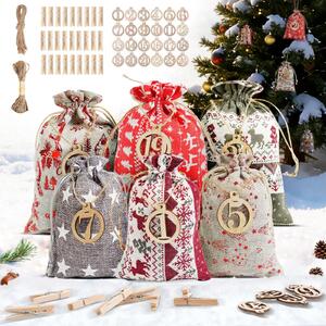 Calendario dell'Avvento con 24 sacchetti di iuta - Decorazioni natalizie