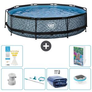 Piscina a sfioro "Exit Pool Rund" - Design effetto pietra - 360x76 cm - 5 pezzi - Modello S305
