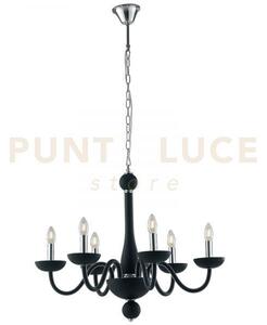 Lampadario alfiere nero e cromo 6 luci attacco e14 74x178cm