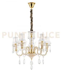 Lampadario monet oro 5 luci attacco e14 63x120cm in vetro e cristal