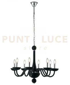 Lampadario alfiere nero e cromo 8 luci attacco e14 74x178cm
