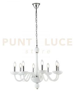 Lampadario alfiere bianco e cromo 8 luci attacco e14 74x178cm