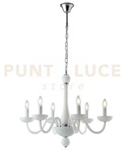 Lampadario alfiere bianco e cromo 6 luci attacco e14 74x178cm
