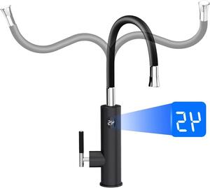 Rubinetto riscaldante diretto - Miscelatore per cucina - Scaldabagno istantaneo - Acqua calda immediata - Rotazione a 360 gradi - 3000 W - Nero