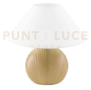 Lumetto pino legno chiaro e paralume bianco 1 luce attacco e14 23x23cm