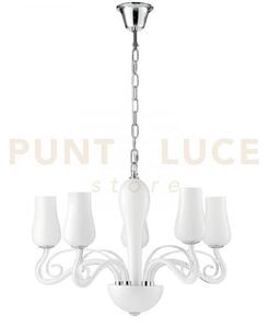 Lampadario angel bianco e cromo 5 luci attacco e14 64x120cm vetro s