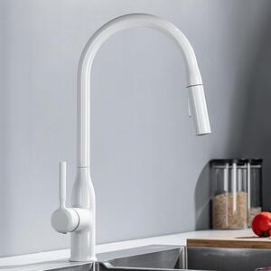 Rubinetto da cucina con doccetta - Rubinetto in pietra artificiale - Miscelatore - Facile da pulire e ideale per lavare i piatti - Doccetta estraibile - Portata massima di 50 cm - Colore: bianco