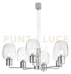 Lampadario fellini cromo 6 luci attacco e27 98x150cm in vetro trasp