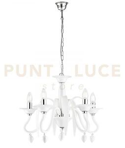 Lampadario estefan classico bianco 5 luci attacco e14 53x53x180cm