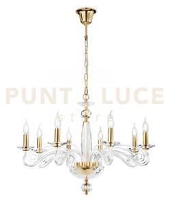 Lampadario epoque oro 8 luci attacco e14 70x140cm vetro trasparente