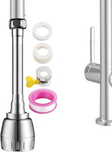 Prolunga per rubinetto da cucina - Estensione per lavello - Lavaggio efficiente - Rotazione a 360 gradi - 18,5 cm - Argento