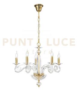 Lampadario epoque oro 5 luci attacco e14 65x140cm vetro trasparente