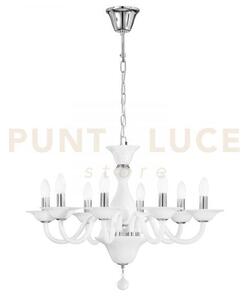 Lampadario soffio bianco e cromo 8 luci attacco e14 71x120cm in vet