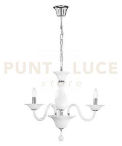 Lampadario soffio bianco e cromo 3 luci attacco e14 66x120cm in vet