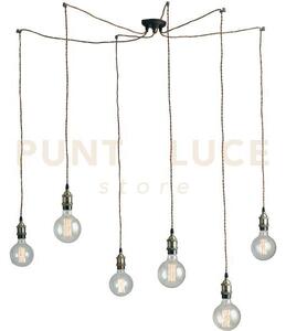 Lampadario a sospensione groove rame 6 luci attacco e27 250cm cavi 