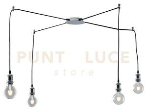 Lampadario a sospensione groove cromo 4 luci attacco e27 250cm cavi