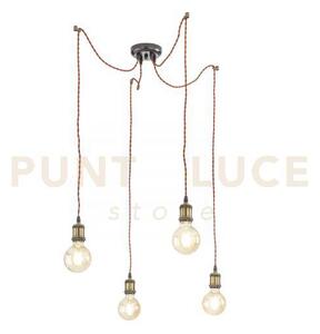 Lampadario a sospensione groove rame 4 luci attacco e27 250cm cavi 
