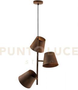 Lampadario a sospensione in metallo e ferro colt ruggine 3 luci att