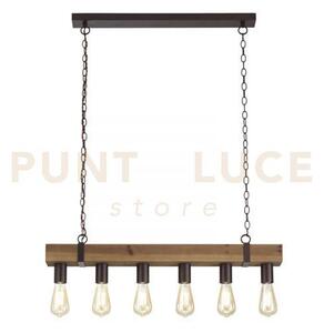 Lampadario a sospensione texas legno antichizzato e metallo marrone