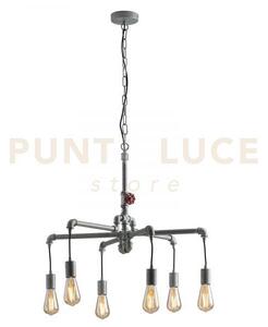 Lampadario a sospensione amarcord zincata 6 luci attacco e27 71x146cm