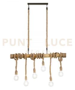 Lampadario industrial a sospensione rope canapa 6 luci attacco e27 