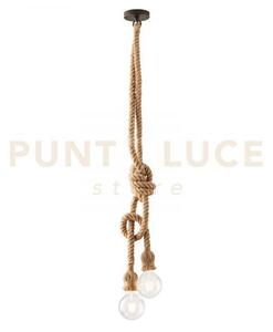 Lampadario industrial a sospensione rope canapa 2 luci attacco e27