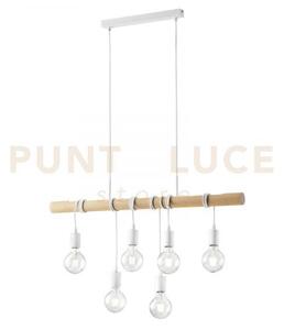 Lampadario a sospensione arizona legno naturale e metallo bianco 6 