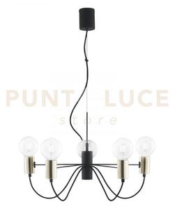 Lampadario a sospensione axon nera e oro 5 luci attacco e27 60x7,5x