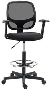Sedia da Ufficio ad Altezza Regolabile con Braccioli, Rotelle e Seduta Imbottita, 64x57x110-132 cm, Nera