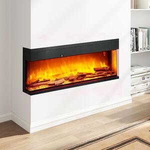 Camino Elettrico da Incasso e Parete 1800W con Fiamme Colorate LED Regolabili, Temperatura fino 40°C, Nero