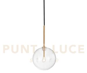 Equinoxe sospensione in vetro trasparente e ottone antico 1 luce at