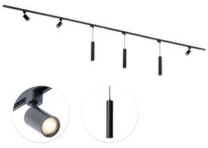 Qub Focus III - Sistema di binari LED - Nero - Monofase - 400 cm - 3 faretti e 3 lampade a sospensione - Forma a I - GU10