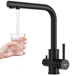 Rubinetto da cucina a 3 vie, nero, miscelatore 3-in-1 per filtro dell'acqua