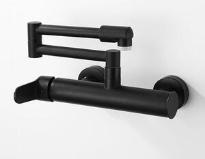 Rubinetto da cucina, montaggio a parete - Ottone - Utilizzo in cucina - Bocchetta girevole - Altezza regolabile 135-165 mm - Nero