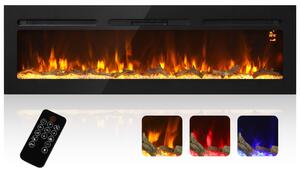 Camino Elettrico da 170 cm a Incasso o a Parete, 1500W, Timer 24 Ore, Fiamma Regolabile, Cristalli