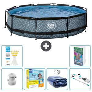 Piscina a sfioro "Exit Pool Rund" - Design effetto pietra - 360x76 cm - 5 pezzi - Modello S196