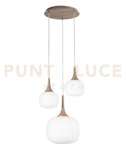 Lampadario a sospensione jaipur bianca e finto legno e vetro 1 luce