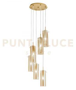 Lampadario a sospensione magic oro e ambra 6 luci attacco e27 35x35