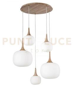 Lampadario a sospensione jaipur bianca e finto legno e vetro 2 luci