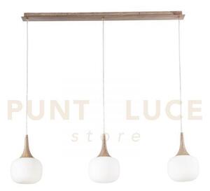 Jaipur lampadario a sospensione bianca e finto legno e vetro 3 luci