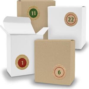 Calendario dell'Avvento da riempire, 24 cubetti assortiti BIANCO MARRONE + adesivi V09 Z10