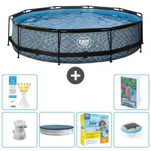 Piscina a sfioro "Exit Pool Rund" - Design effetto pietra - 360x76 cm - 5 pezzi - Modello S178
