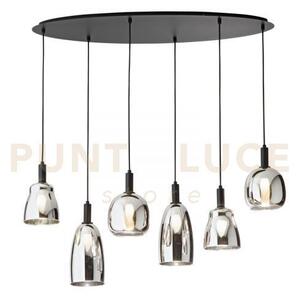Lampadario a sospensione weizen vetro cromo struttura nera 6 luci a