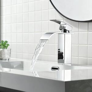Miscelatore per lavabo - Miscelatore monocomando, acciaio inossidabile, per uso quotidiano, con erogatore a cascata, altezza 182 mm, finitura cromata